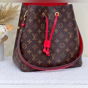 LouisVuitton NeoNoe Monogram Canvas Red Bucket Bag Organizers Gently Lucky Charm